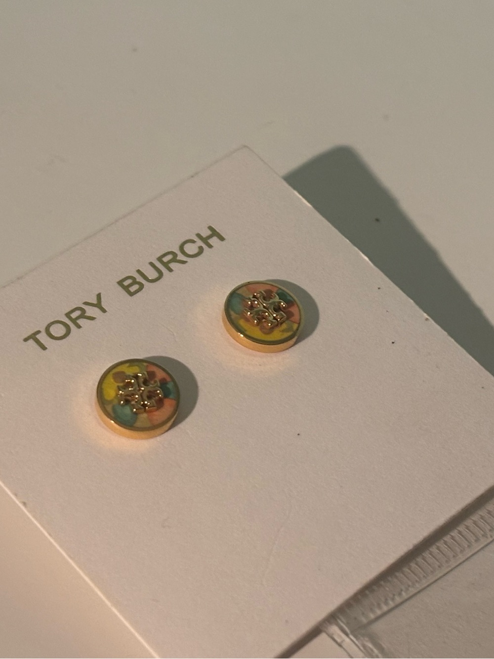 Tory Burch Multicolor Gold Logo Stud Earrings